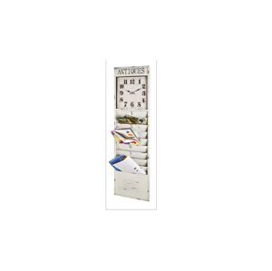 Sconto Nástenný panel s hodinami BORIS biela s patinou