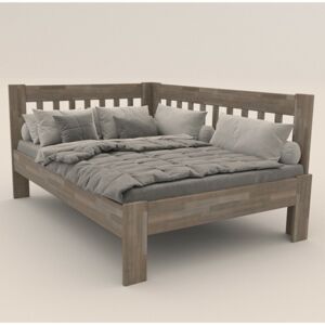 Sconto Rohová posteľ APOLONIE pravá, buk/sivá, 140x200 cm