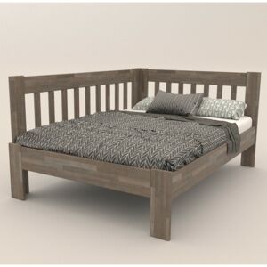 Sconto Rohová posteľ APOLONIE ľavá, buk/sivá, 140x200 cm