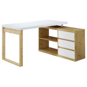 Sconto Písací stôl s regálom CLAUDIO dub artisan/biela vysoký lesk