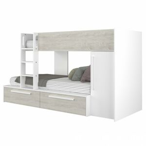 Sconto Poschodová posteľ so skriňou EMMET I pínia cascina/biela, 90x200 cm
