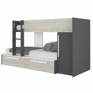Sconto Poschodová posteľ so skriňou EMMET I pínia cascina/sivá, 90x200 cm