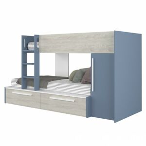 Sconto Poschodová posteľ so skriňou EMMET I pínia cascina/modrá, 90x200 cm