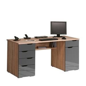 Sconto PC stôl LOKI dub sonoma/sivá vysoký lesk
